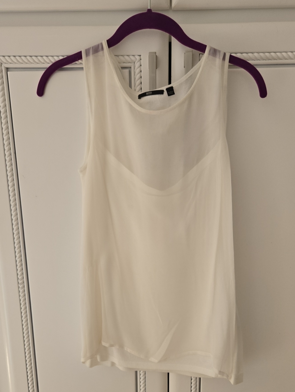 Hugo Boss White Tank Top with Black Logo Tag